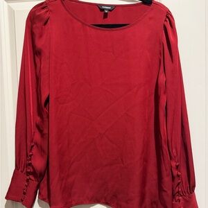 Express Crimson Long-Sleeve Button Cuff Blouse